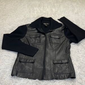 STYLE & CO. Dark Leather Jacket with Black Sleeves WOMENS SIZE S